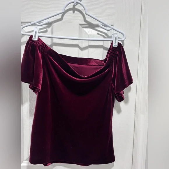 💜White House Black Market Rich Burgundy Velvet Top - Picture 3 of 10